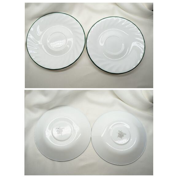 Set of 4 Corelle Callaway Ivy  Saucers Mug Plates Swirl Green Rim 6 1/4" Fairy - Picture 7 of 7